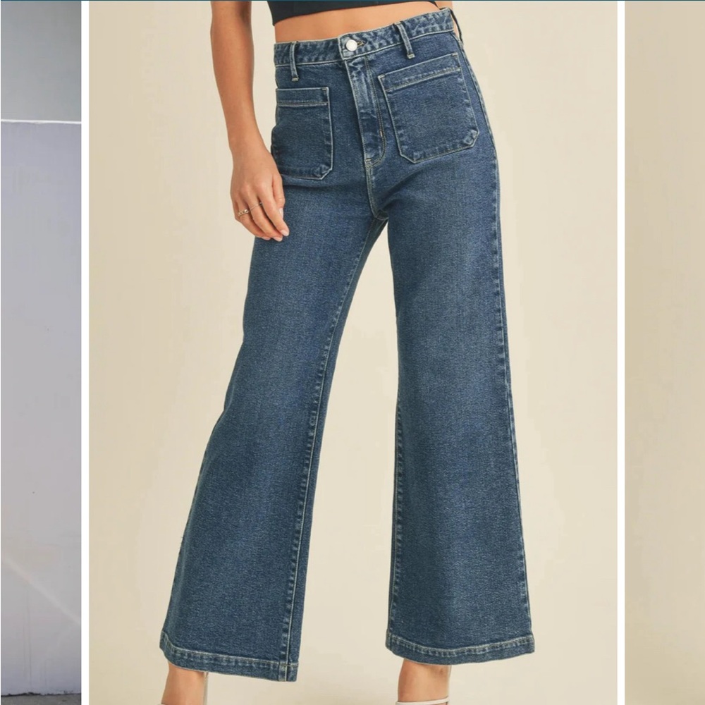 Just Black Denim Patch Pocket Wide Leg Jean